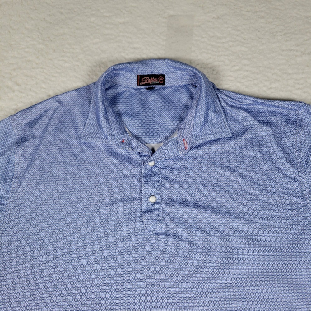 Rafter C Polo Shirt Men Large Blue Geometric Print Short Sleeve Stretch Western